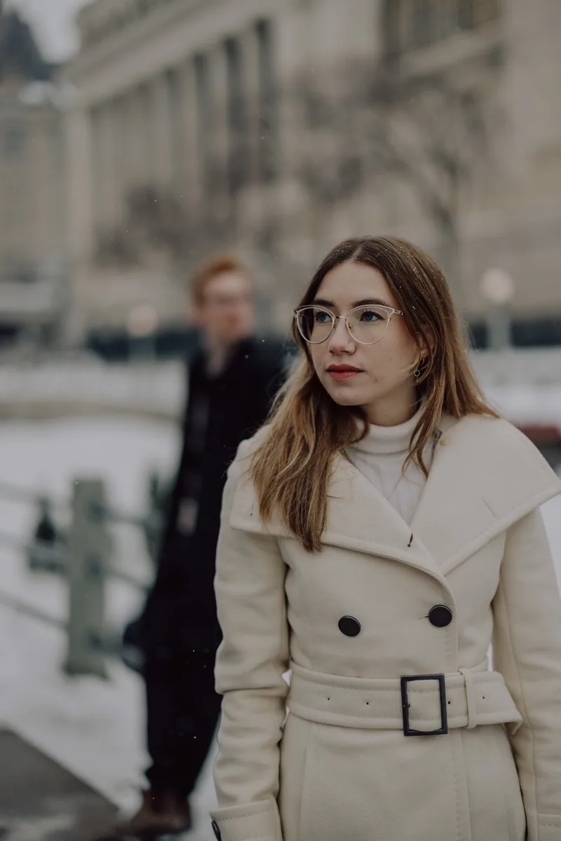Kaitlyn and Alex during their engagement shoot on the frozen canal